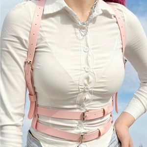 LAST ONE Cottagecore Pink Faux Leather Harness Belt.